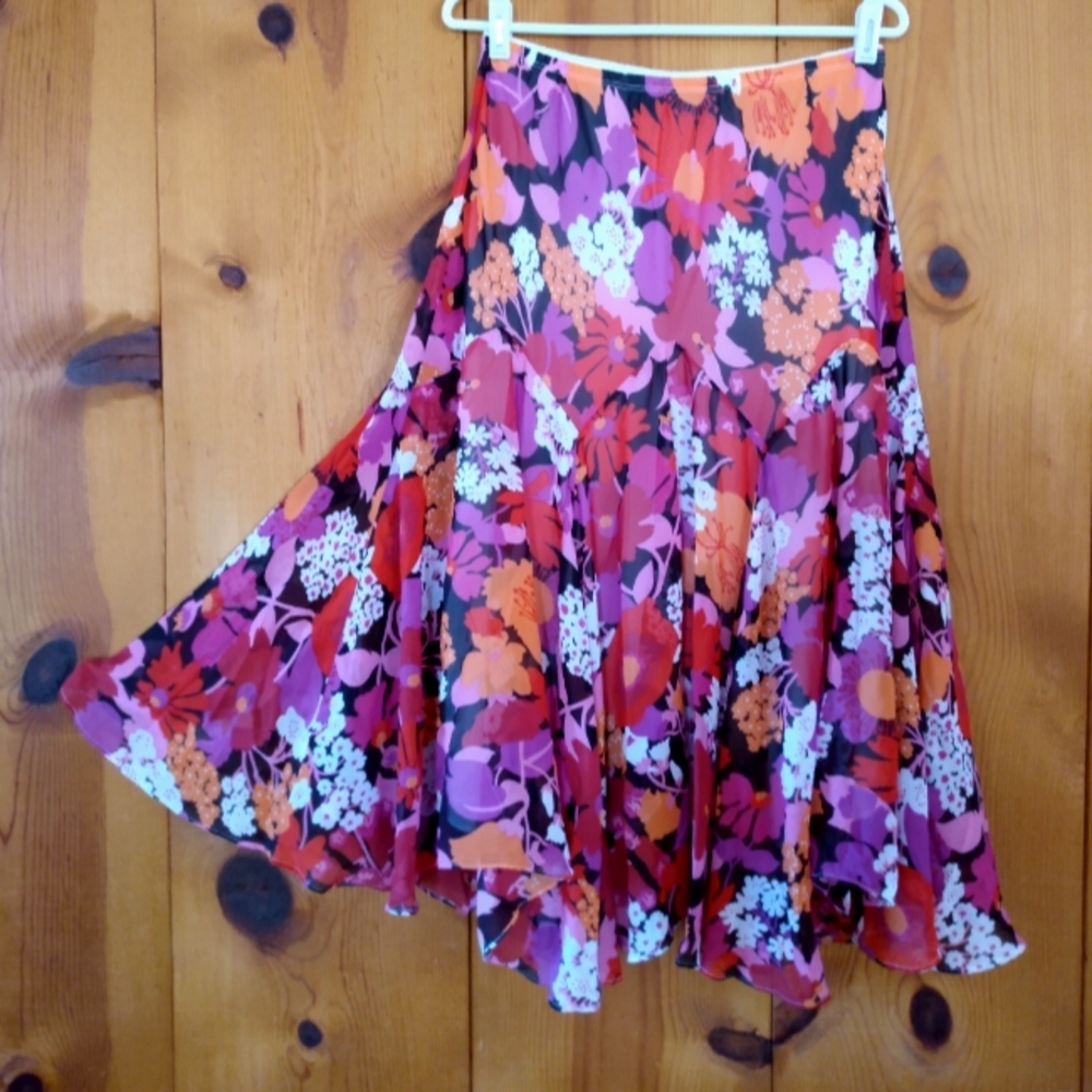NWOT Bob Mackie Wearable Art Sheer Floral Gored Midi Skirt
